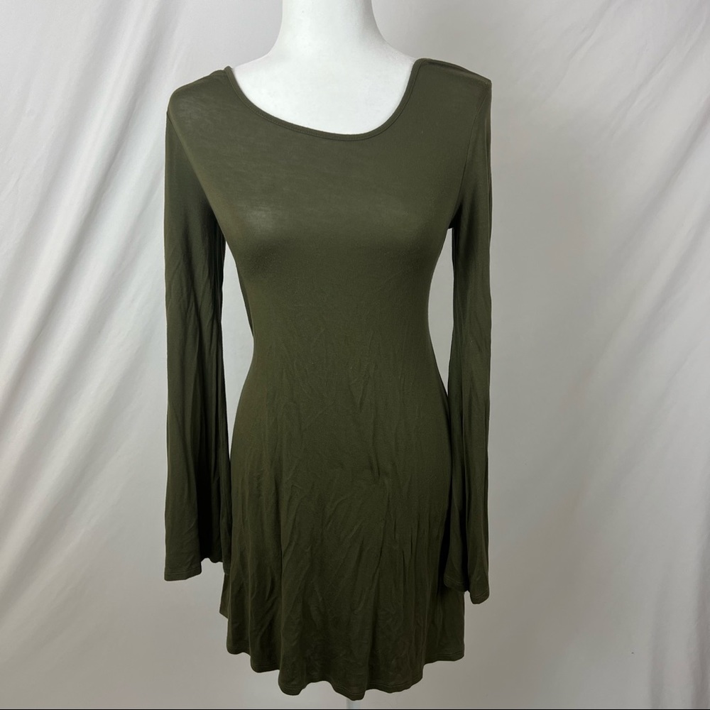 Olive Long Sleeve Skater Style Dress